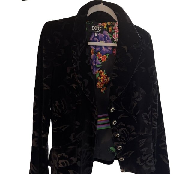 D&G Dolce & Gabbana fitted black velvet jacquard jacket sz Sm Italian 44 - Picture 1 of 7